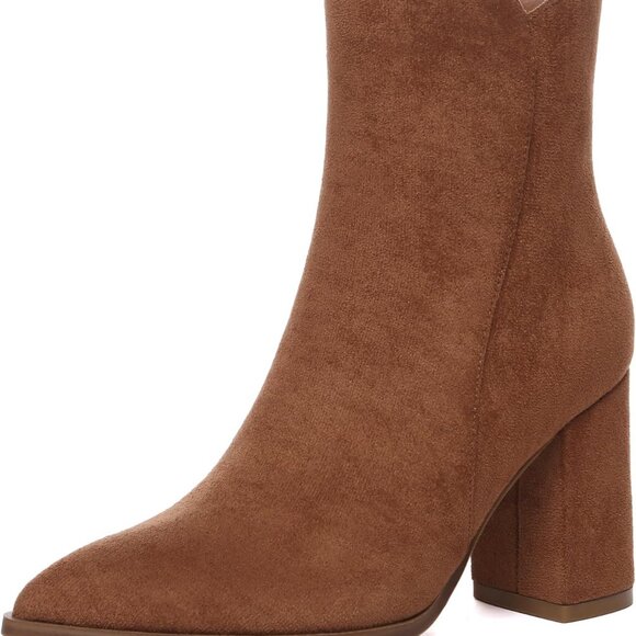 Chic Women's Heeled Ankle Boots Brown Suede, Pointed Toe